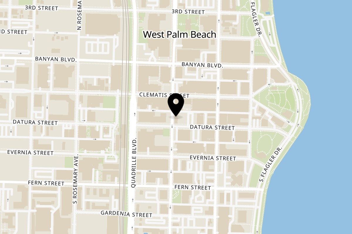Map showing the location of Leila Restaurant on 120 S Dixie Hwy in West Palm Beach